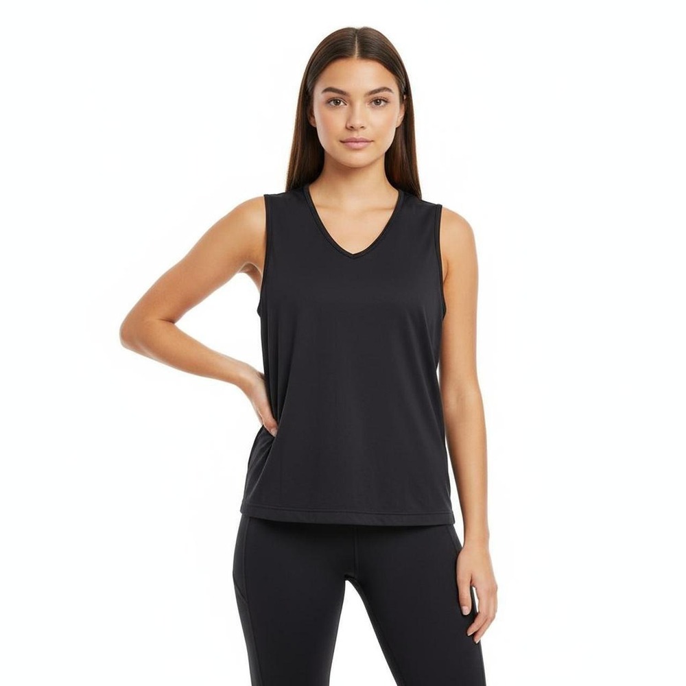 Nike Womens Activewear Top Size L/XL Black V Neck Dri Fit Athletic
